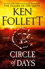 Titel: "CIRCLE of DAYS" von Ken Follett. Hintergrund zeigt eine prähistorische Steinstruktur bei Sonnenuntergang.