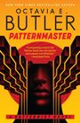 "OCTAVIA E. BUTLER" und "PATTERNMASTER" in großen Lettern. Gesicht, umgeben von geometrischen Formen, in orange und rot.