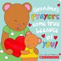 Text: "Grandma's prayers came true because of you!" Illustration von zwei Bären, die ein rotes Herz halten.
