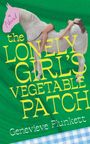 Text: "a Novel", "the LONELY GIRL'S VEGETABLE PATCH", "Genevieve Plunkett". Frau liegt auf Pferd mit rosa Kopf.