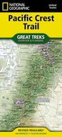 National Geographic Pacific Crest Trail Karte, grüne Landschaft mit Wegen und Städten. Enthält Textinformationen und Planungshilfen.