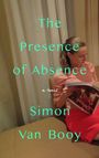 "The Presence of Absence, a novel, Simon Van Booy." Eine Frau sitzt auf einem Sofa und liest ein Magazin.