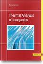 Text: "Angela Hammer, Thermal Analysis of Inorganics." Roter Hintergrund, abstrakte blaue Wellenformen, Hanser-Logo.