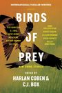 „Birds of Prey: New Crime Stories“, Autorenliste, zwei kreisende Adler vor orange-grünem Hintergrund.