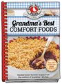 „Grandma's Best Comfort Foods“. Das Logo zeigt eine Gans. Ein Crumble-Dessert in einer Schale mit Löffel.