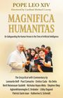 "Magnifica Humanitas": Papst trifft junge Menschen, lächelndes Gruppenfoto. Text zu KI und menschlichem Schutz.