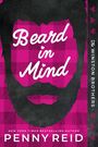 "Beard in Mind", "The Winston Brothers", "Penny Reid". Ein Bart auf pink-kariertem Hintergrund, stilisierte Darstellung.