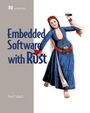 Text: "Embedded Software with Rust," "David Cabanis." Illustration: Eine traditionell gekleidete Tänzerin in Bewegung.