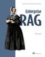 "Enterprise RAG" steht in großer Schrift. Illustration einer Frau in historischer Kleidung, die ein Buch hält.
