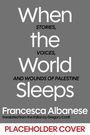 "When the World Sleeps" von Francesca Albanese, übersetzt von Gregory Conti. Grauer Hintergrund, rote Leiste unten.