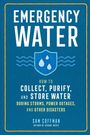 "EMERGENCY WATER: How to Collect, Purify, and Store Water During Storms, Power Outages, and Other Disasters. Sam Coffman." Ein Schild mit Wassertropfen und Wellen.