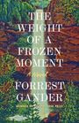 "THE WEIGHT OF A FROZEN MOMENT, A Novel, FORREST GANDER, WINNER OF THE PULITZER PRIZE." Illustration mit Wasserfall und Natur.
