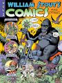 „WILLIAM STOUT'S COMICS AND STORIES VOL 1“: Ein Gorilla auf einem Motorrad, Dinosaurier und Menschen in Dschungelumgebung.
