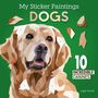 Text: "My Sticker Paintings DOGS", "10 Incredible Canines", "Logan Powell". 
Illustration: Ein geometrisch gestalteter Hundekopf.