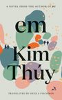 "em Kim Thúy," bunte, abstrakte Formen in Pastellfarben, einige stilisierte Figuren verstreut.