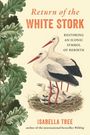„Return of the White Stork“ von Isabella Tree. Illustration von Störchen im Nest, umrahmt von Eichenblättern.