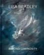 Text: "LISA BRADLEY" und "BEYOND LUMINOSITY". Abstrakte Malerei mit blau-grauen Wirbeln und weißen Akzenten.