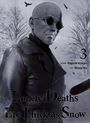 Text: „Lonely Deaths Lie Thick as Snow“. Illustration eines Mannes mit Sonnenbrille, kahlem Kopf vor kahlen Bäumen.