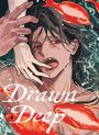 „Drawn Deep“, Band 1, Sui Hanabusa. Eine Illustration mit einer Person, roten Augen, langen Haaren, Fischen und Wasser.