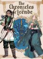 "The Chronicles of Leënde" steht in stilisierter Schrift. Links ein Mann mit Bogen, rechts eine Frau in einem blauen Kleid.