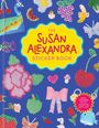 "The Susan Alexandra Sticker Book" in leuchtenden Buchstaben. Verschiedene bunte Perlenmotive wie Früchte und Tiere auf blauem Hintergrund.
