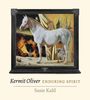 "Kermit Oliver", "Enduring Spirit", "Susie Kalil". Gemälde mit weißem Pferd und Ziegen vor einem dramatischen Hintergrund.