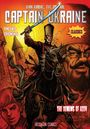Text: Ivan Karine, Captain Ukraine, Vincenzo Chiomenti, Classics, The Demons of Azov, Hexagon Comics. Illustration: Ein Krieger mit Schwert auf Pferd vor Burgruine.