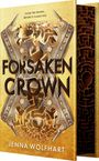 Text: "Cover to be revealed", "Edges coming soon!", "Forsaken Crown", "Jenna Wolfhart". Zu sehen sind zwei Bücher.