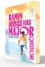 Text: "RAMIN ABBAS HAS MAJOR QUESTIONS - AHMAD SABER - A NOVEL". Motiv: Junge mit Sonnenbrille, Stadt-Skyline.