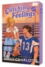 Titel: "Catching Feelings: A Varsity Novel". Illustration von Mädchen mit Buch und Junge im Sporttrikot.