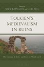 Titel: "Tolkien’s Medievalism in Ruins". Unten Küstenlandschaft mit verfallenem Steinbogen.