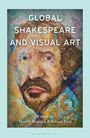 „GLOBAL SHAKESPEARE AND VISUAL ART“ oben. Illustration: Buntes Porträt eines Mannes mit Bart.