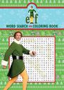 Elf: Word Search and Coloring Book. Eine Person im Elfenkostüm steht vor einem Rätsel voller Wörter.