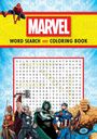 MARVEL Word Search and Coloring Book. Gekreuzte Wörter: MULTIVERSE, HEROES, VILLAINS, ASSEMBLE. Superhelden und Schurken abgebildet.