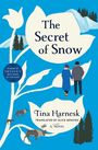 "The Secret of Snow", prämiert als Schwedens bestes Buch. Illustration: Paar in Winterkleidung, Rentiere, Tannen, Schneelandschaft.