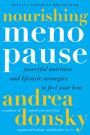 Buchtitel: nourishing menopause. Untertitel: powerful nutrition and lifestyle strategies to feel your best. Autor: andrea donsky. Hintergrund in Blau.
