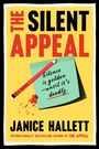 "The Silent Appeal" und "Silence is golden—until it’s deadly." Ein gelber Hintergrund mit rotem Stift, Blutstropfen.