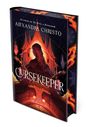 Titel: CURSEKEEPER; Autorin: ALEXANDRA CHRISTO; Illustration: geheimnisvolle Figur vor einem brennend-roten Gebäude.