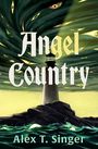 "Angel Country" und "Alex T. Singer". Illustration zeigt einen Leuchtturm auf Felsen, umgeben von stürmischen Wellen und Augen im Himmel.
