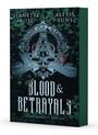 "Jeanette Rose, Alexis Rune, Blood & Betrayals, Avalon University Book One" vor Efeu und einem dekorativen Wappen.