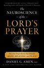 Text: The Neuroscience of the Lord's Prayer. Bild: Gehirn mit leuchtendem Kreuz.