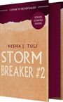 "Cover to be revealed", "Edges coming soon", "Nisha J. Tuli", "Storm Breaker #2". Braun-rotes abstraktes Design.