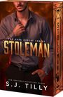 Text: "The Dark Desert Series: Stoleman." Autor: S. J. Tilly. Ein Mann in Hemd und Hose, Hintergrund in warmen Brauntönen.