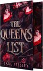"THE QUEEN'S LIST", Jade Presley. Dunkler Hintergrund, rote Herzen, herbstliche Blätter.