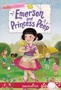 „Emerson and Princess Peep“ in lila Schrift. Ein gelbes Küken, fröhliche Kinder in farbenfrohen Kleidern im Garten.