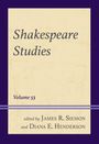 "Shakespeare Studies, Volume 53, edited by James R. Siemon and Diana E. Henderson" auf hellgelbem Hintergrund, lila Rahmen.