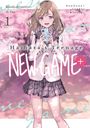 "Haibara's Teenage NEW GAME+", "NewGame+ START? Yes No". Eine junge Frau hält ein Handy, umgeben von Kirschblüten.