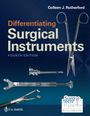 Text: "Colleen J. Rutherford, Differentiating Surgical Instruments, Fourth Edition. Surg Tech in practice. Access code inside."  
Abbildung von chirurgischen Instrumenten auf dunkelblauem Hintergrund.