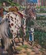 "Liu Xiaodong: Painter of the World" von Ossian Ward. Ein gesatteltes Pferd und eine Person in Landschaft.