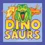 Text: "DINOSAURS" oben, "Andrew Davies" unten. Illustration von drei Dinosauriern vor hellblauem Hintergrund.